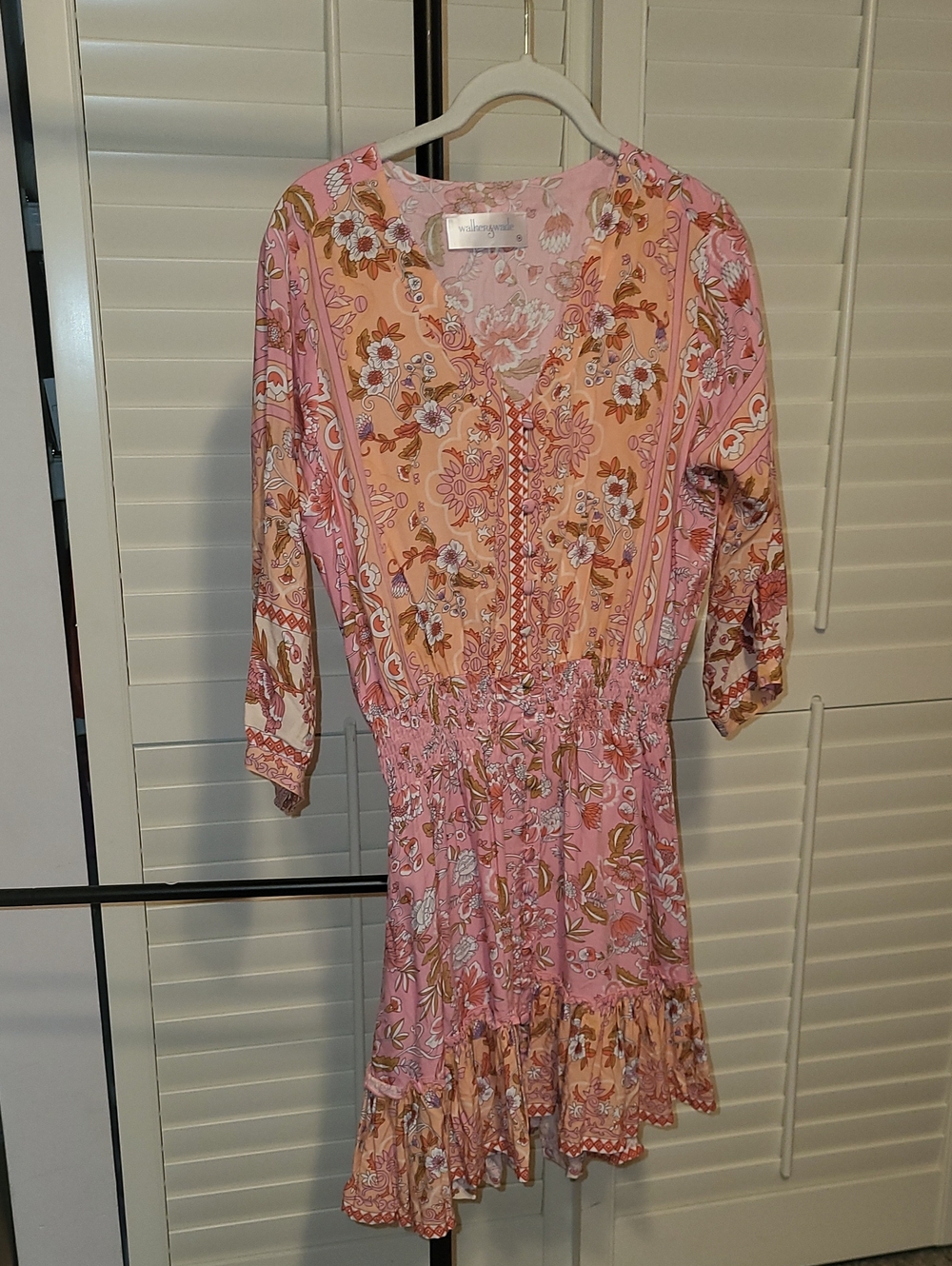 Boho Floral Pink and Peach V-Neck Dress 20" X 36.5"